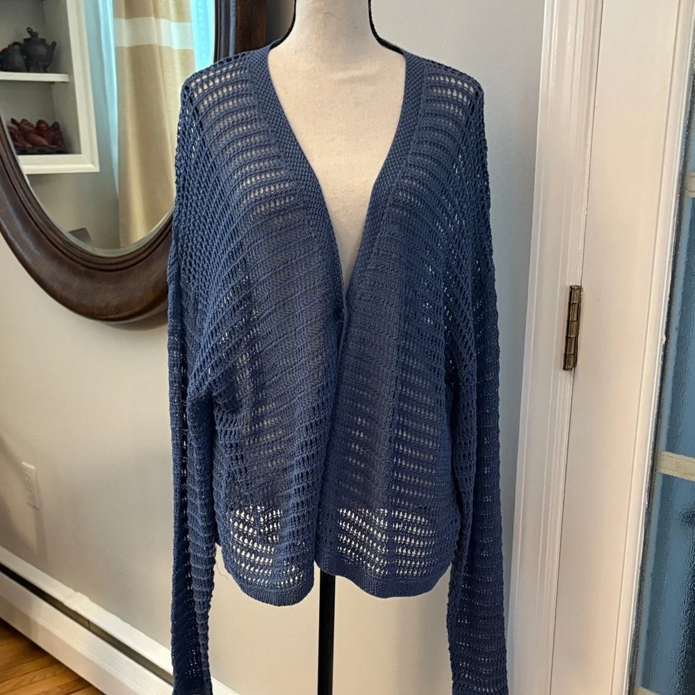 Max Studio Navy Open-Knit Cardigan